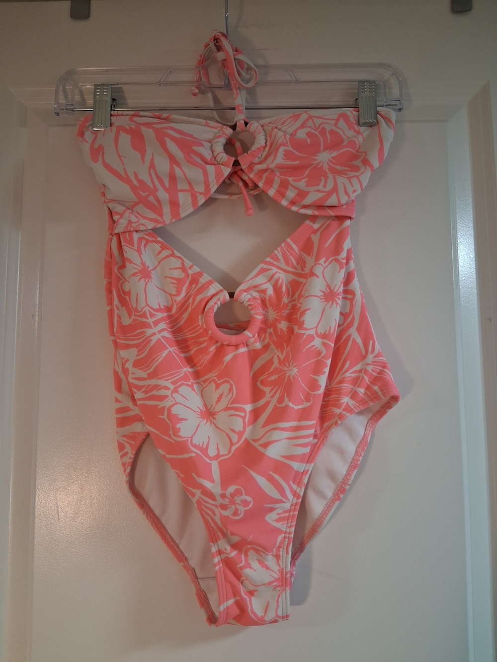NOBO Coral and White Floral Cutout One-Piece Swimsuit